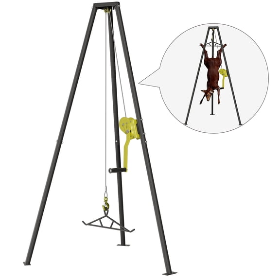 HOHYN 106" Steel Tripod Deer Stand & Hoist with Hand Winch, Heavy-Duty Deer Hanger System for Hunting, Field Dressing, and Hide Skinning, Black