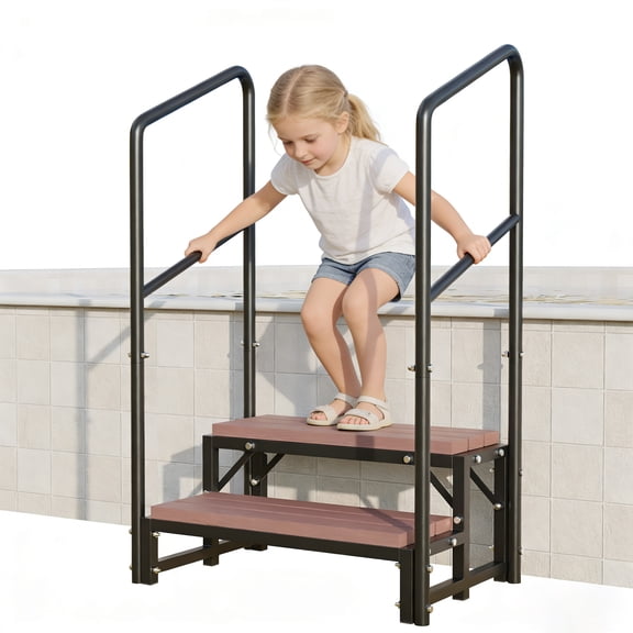 HOHYN 2-Step Hot Tub Stairs with Handrail, 33" Wide Heavy Duty Outdoor Spa Steps, 400 lbs Capacity Metal Frame Pool Steps for Inflatable Pool, Porch, Patio, Deck, RV