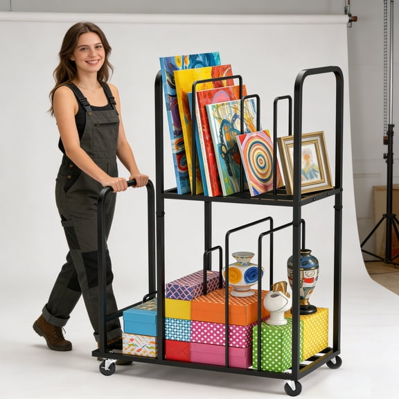 HOHYN 2-Tier Cardboard Box Stand, Carton Cart Stand ,Carton Stands for Boxes with Wheels and Handle,Metal Cardboard Box Storage Rack, Cardboards Organizer for Home Supermarket Warehouse Commercial