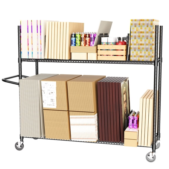 HOHYN 2-Tier Wire Carton Cart, 60" x 18" x 69" Portable Metal Storage Rack, 1200 lb Capacity Cardboard Recycling Organizer with Wheels & Adjustable Dividers for Warehouse, Studio, Home