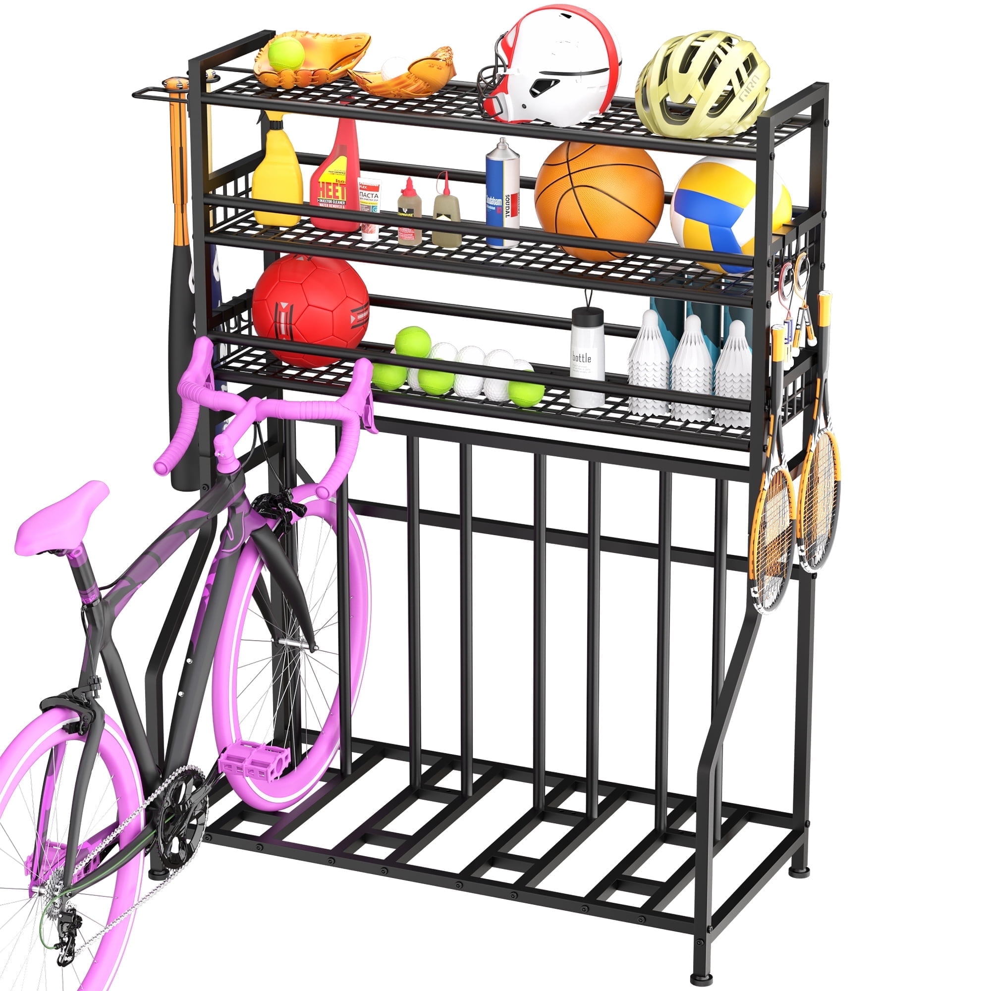 bike helmet and basket storage zktoermn Metal Hat Containers, Motorcycle Holder Desktop/Floor Hat Display Shelf Retail Football Bicycle Helmet Storage (Color : Black, Size : 72x36.5x108cm) : Home & Kitchen Perfect for garages Kit Keeper