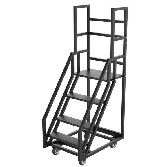 HOHYN 4-Step Industrial Rolling Stairs with Locking Wheels & Non-Slip Pedals - Heavy-Duty 445 lbs Load Rating, 23.6" x 78.7" All-Condition Design for Warehouses, Factories & Home Use