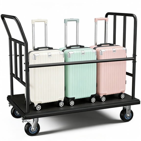 HOHYN 42.5" Luggage Cart with Wheels, Black Bellman Cart with 850 lb Capacity & 5" Quiet Wheels, 360° Anti-Collision Design for Hotel, Airport, and Commercial Use