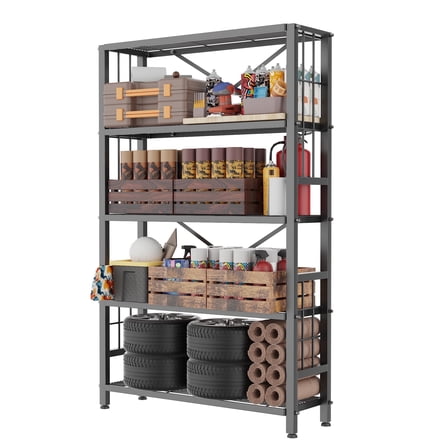 HOHYN 5-Wire Heavy-Duty Shelf, Standing Storage Shelves, Metal Shelving Unit Pantry Rack, 1500LB Load Rating, for Garage Kitchen Organizer (Black)