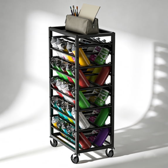 HOHYN 50 Can Spray Paint Storage Rack, Rolling Spray Bottle or Lube Holder, Metal Aerosol Storage Cart, Aerosol Can Holder Rack, Paint Bottle Organizer for Garage And Craft Workroom
