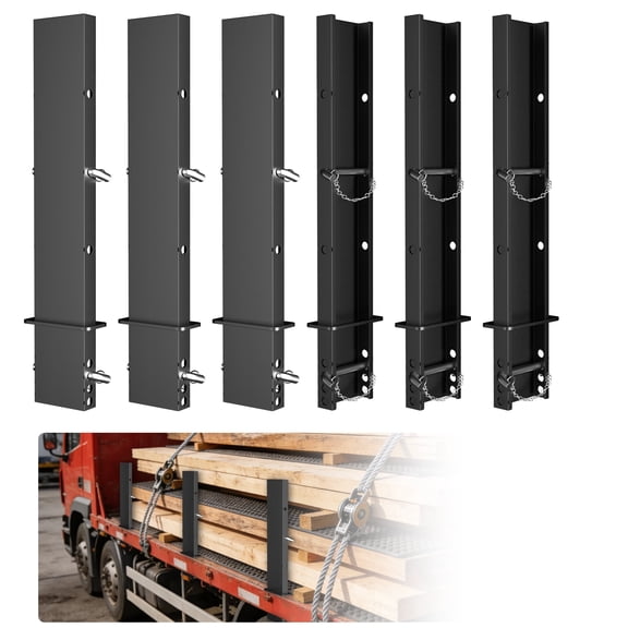 HOHYN 6-Pack Adjustable C-Channel Trailer Stake Sides, 30" Heavy-Duty Pipe Fenders with Anti-Loss Cord, 4.72" Base Fits 2"x4" Pockets, Powder-Coated for Flatbed Trailer Hauler