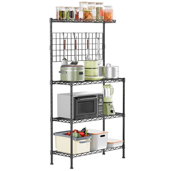 HOHYN Basics 4-Shelf Steel Wire Storage Rack & Kitchen Storage Rack, Adjustable, Sturdy, Easy Assembly, 14 D x 30 W x 59 H in, Black