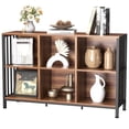 thumbnail image 1 of HOHYN Farmhouse 3 Tier Open Book Shelf, Wood and Metal 6 Cube Storage Organizer, Modern Low Horizontal Bookshelf for Bedroom Living, Long Wide Office Cubby Bookcase with Storage, Rustic Brown, 1 of 8