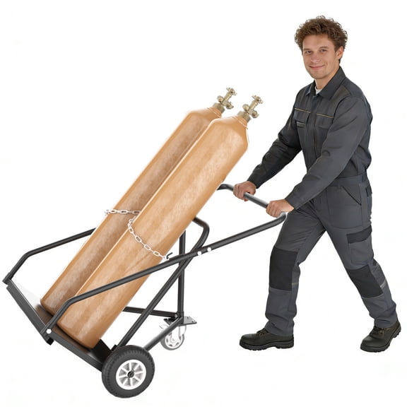 HOHYN Dual Welding Cylinder Cart, torch cart, Oxygen Acetylene Tank Cart with 440LBS Static Weight Capacity, 10-Inch Solid Wheels and Tank Storage Safety Chains,1 Lockable Wheel