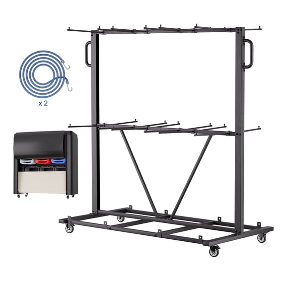 HOHYN Folding Chair Rack, 1000 LBS Load Rating, Heavy-Duty Chair Cart, Dual-Layer Chair Storage Dolly with Rubber Wheels and Holders, Large Chair Holder, Matte Black