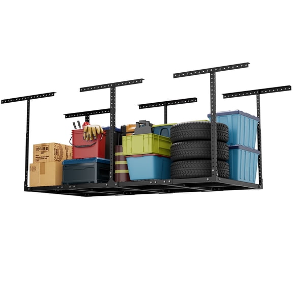 HOHYN Heavy Duty Ceiling Garage Storage Rack 96 x 36 in, 600 lb Overhead Garage Storage Shelf with Adjustable 22-42 in Ceiling Drop, Black Metal Ceiling Mounted Storage Rack for Garage Organization
