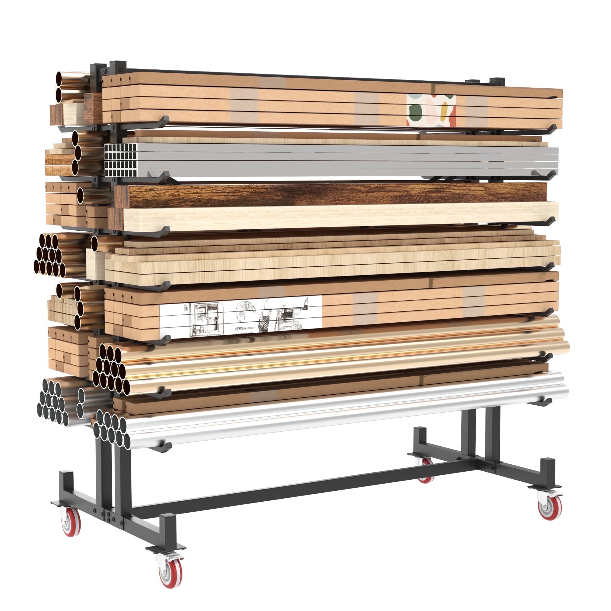 HOHYN Heavy-Duty Mobile Lumber Rack & Pipe Rack | 8-Bin Storage System ...