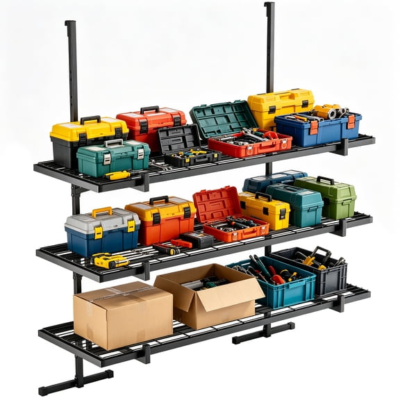 HOHYN Heavy Duty Shipping Container Shelving System, Adjustable 3 Tier Metal Storage Rack for Cargo Containers, Conex Container Organizer Shelf with Adjustable Rails & Stabilizer Bars
