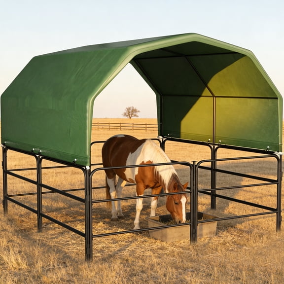 HOHYN ShelterLogic 12'x12' Horse & Livestock Shelter Enclosure Kit  All-Weather Wind, Snow & Rain Proof Shelter with Elastic Ball Fastening System