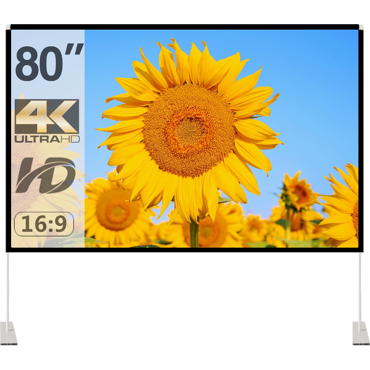 HOIN 80 inch 4K Portable Projector Screen Outdoor with Stand,16:9 Anti Crease Foldable Movie Screen
