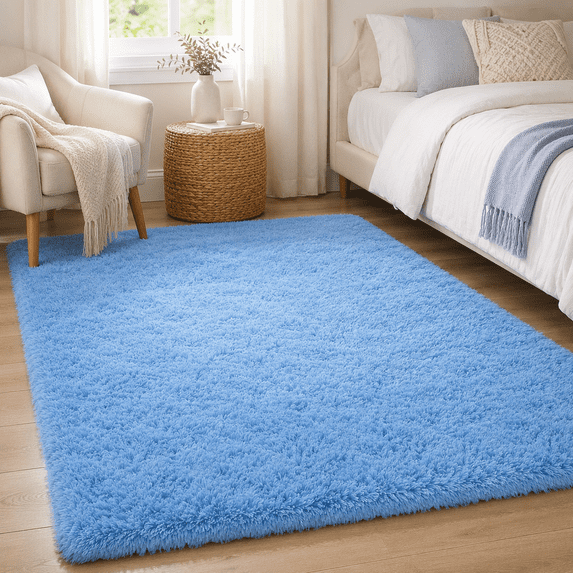 HOISUN 5x8 ft Soft Shag Area Rug for Bedroom Living Room, Fluffy Plush Non-Slip Carpet, Cobalt Blue