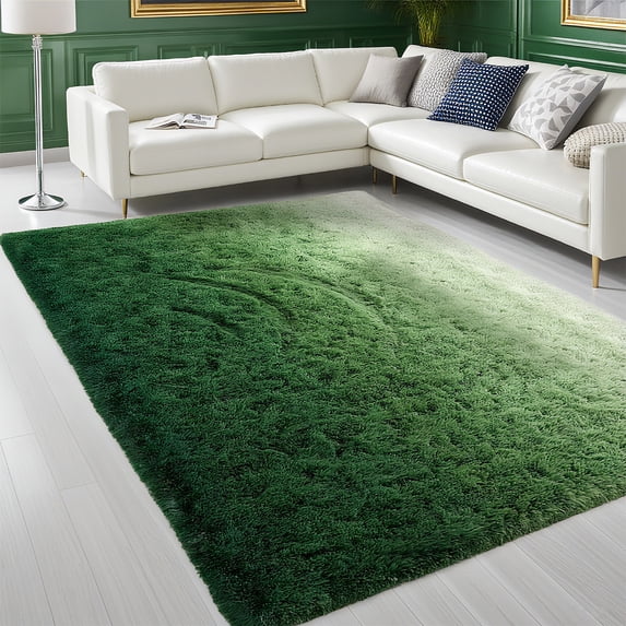 HOISUN 6x9 ft Soft Shag Area Rug for Bedroom Living Room, Fluffy Plush Non-Slip Carpet, Gradient Green