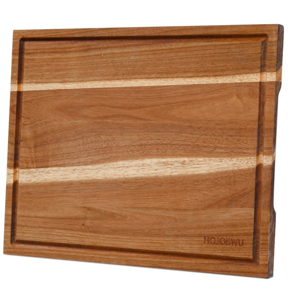 HOJOBWU Acacia Wood Cutting Board for Kitchen, Large Wooden Butcher Block 20" x 15" with Juice Groove and Side Handles