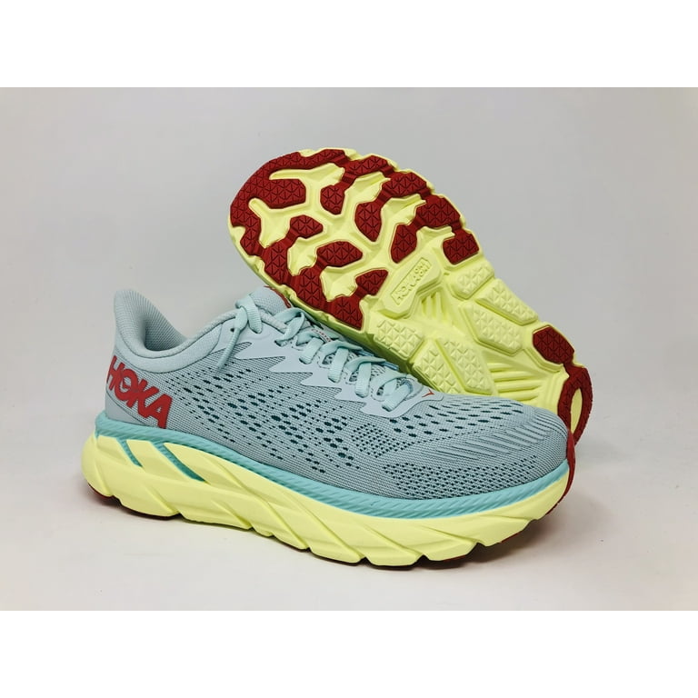 HOKA Women's Clifton 7 Road Running Shoes, Morning Mist/Hot Coral
