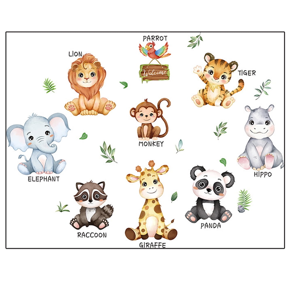 HOKARUA 1 Set Cartoon Animal Wall Decal Bedroom Wall Sticker Jungle Animals Wall Decor Stickers