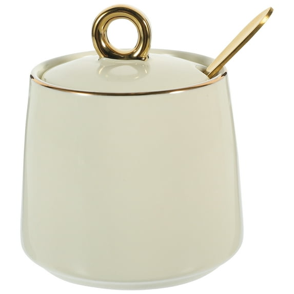 HOKARUA 1 Set Ceramic Sugar Jar with Lid and Spoon Porcelain Salt Container for Kitchen