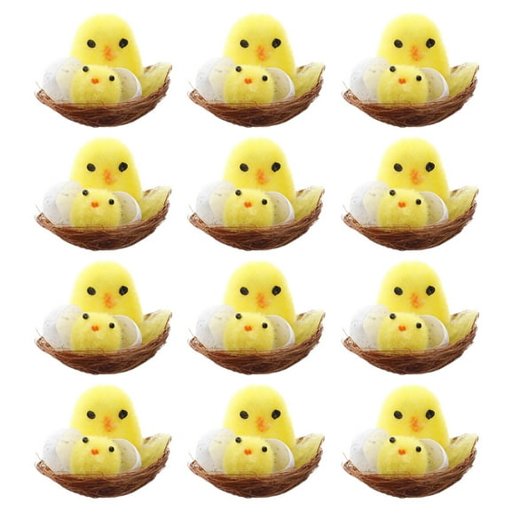 HOKARUA 12pcs Easter Fluffy Chicks with Nest Easter Chicks Mini Chicks Fuzzy Chicks Easter Easter Party Favors