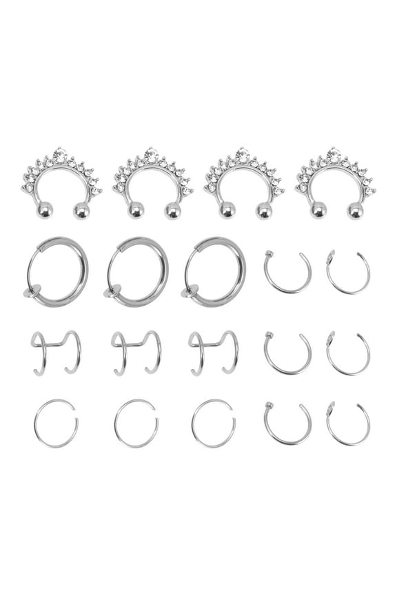 19pcs Fake Nose Rings No Piercing Nose Cuff Fashion Nose Jewelry for Women