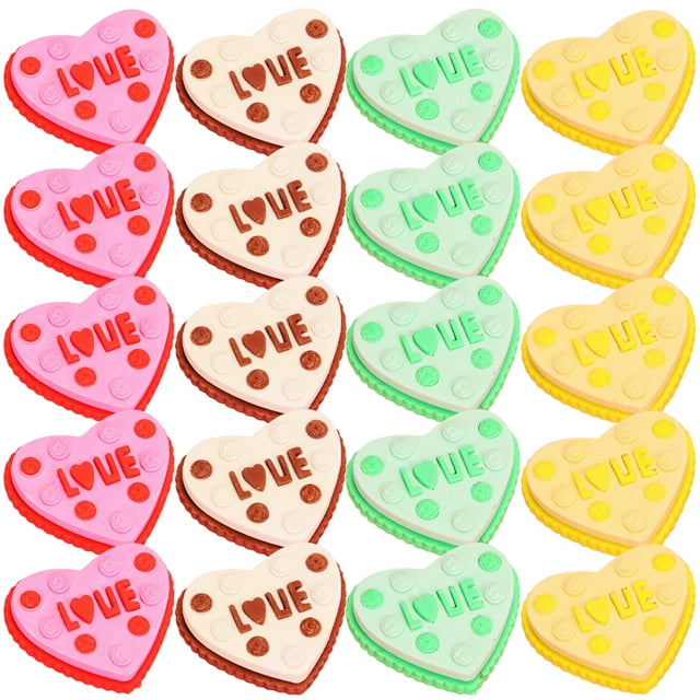 HOKARUA 20Pcs Pencil Erasers Small Heart Erasers Kids Party Favors Home School Work Reward