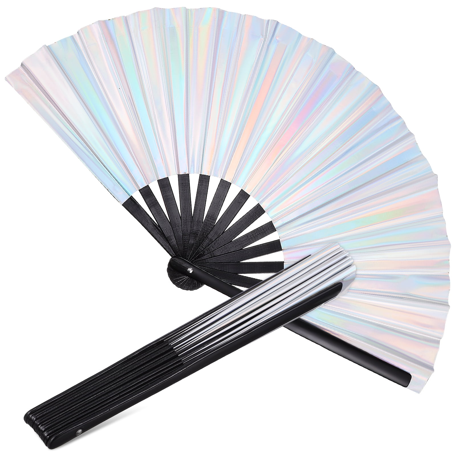 HOKARUA 2pcs Rave Hand Fan Large Folding Hand Fan Handheld Bamboo Fan Party Favors Festival Fan