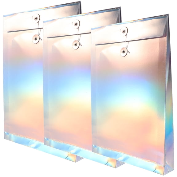 CRAFTHROU 3Pcs Stylish Document Folders with Tie Closure Multi Color Holographic Paper for Files