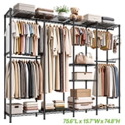 HOKEEPER 75.6" L x 15.7" W x 74.8" H Portable Closet Wardrobe Heavy Duty Clothes Rack, Freestanding Clothing Rack with 6 Hang Rods, 10 Shelves & Hooks , Adjustable Closet Garment Rack, Black