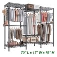 thumbnail image 1 of HOKEEPER 1600LBS 70" L x 17" W x 76" H Portable Closet Wardrobe Heavy Duty Clothes Rack, Clothing Rack with 5 Hang Rods, 7 Shelves & Hooks , Commercial Grade Adjustable Closet Garment Rack, Black, 1 of 12