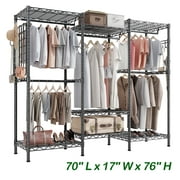 HOKEEPER 1600LBS 70" L x 17" W x 76" H Portable Closet Wardrobe Heavy Duty Clothes Rack, Clothing Rack with 5 Hang Rods, 7 Shelves & Hooks , Commercial Grade Adjustable Closet Garment Rack, Black