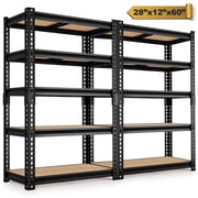 HOKEEPER 2 Pack Heavy Duty Storage Shelves 5-Tier Adjustable Garage Shelves for Storage 2600LBS, 27.55"W x 11.81"D x 59.84"H Commercial Industrial Shelving Units for Garage Pantry Kitchen Black
