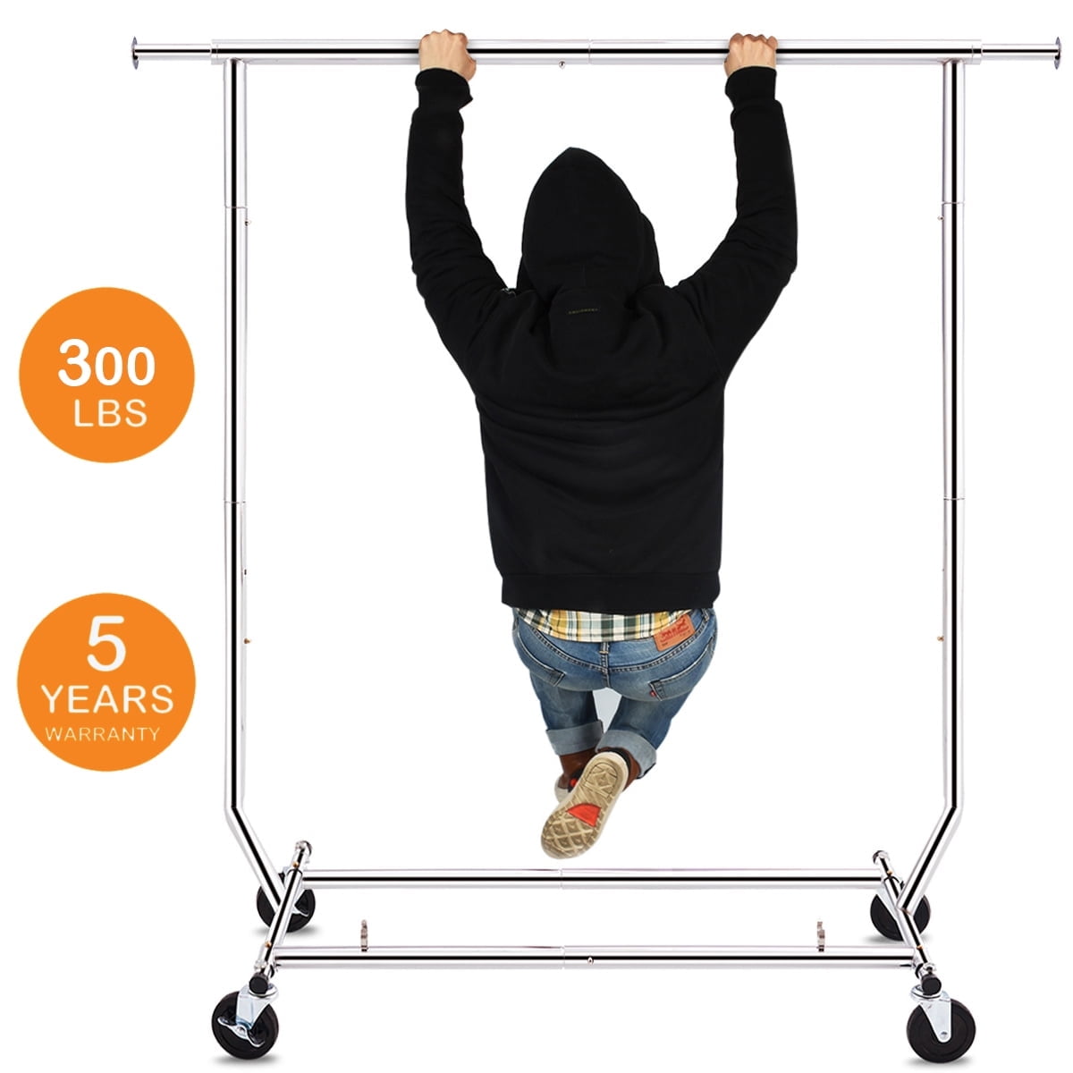 HOKEEPER 300 lbs Heavy Duty Clothing Garment Rack Commercial Rolling Clothes Rack on Wheels Adjustable Collapsible, Chrome Finish