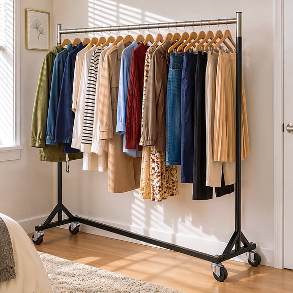 HOKEEPER 360lbs Commercial Z Base Garment Rack Heavy Duty Clothing Rack Height Adjustable Rolling Clothes Rack for Hanging Clothes Racks on Wheels Portable Z Rack Chrome Finish