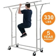 HOKEEPER 400 lbs Commercial Grade Heavy Duty Clothing Rack Collapsible Garment Rack Rolling Clothes Rack for Hanging Clothes Adjustable on Wheels, Chrome Finish