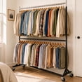 thumbnail image 1 of HOKEEPER 420lbs Load Commercial Industrial Grade Heavy Duty Z-Base Garment Rack with Add-On Clothes Hanging Bar, Height Adjustable Clothing Rack Silver, 1 of 8
