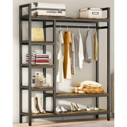 HOKEEPER 600lbs Capacity 47"x16"x71" Heavy Duty Clothes Rack with Shelves Freestanding Closet Organizer Wardrobe Closet Mens Womens Clothing Rack Portable Metal Garment Rack Brown