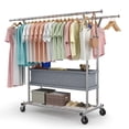 thumbnail image 1 of HOKEEPER 625lbs Heavy Duty Double Clothing Garment Rack with Shelves and Fabric Basket Clothing Racks on Wheels Rolling Clothes Rack for Hanging Clothes, 1 of 8
