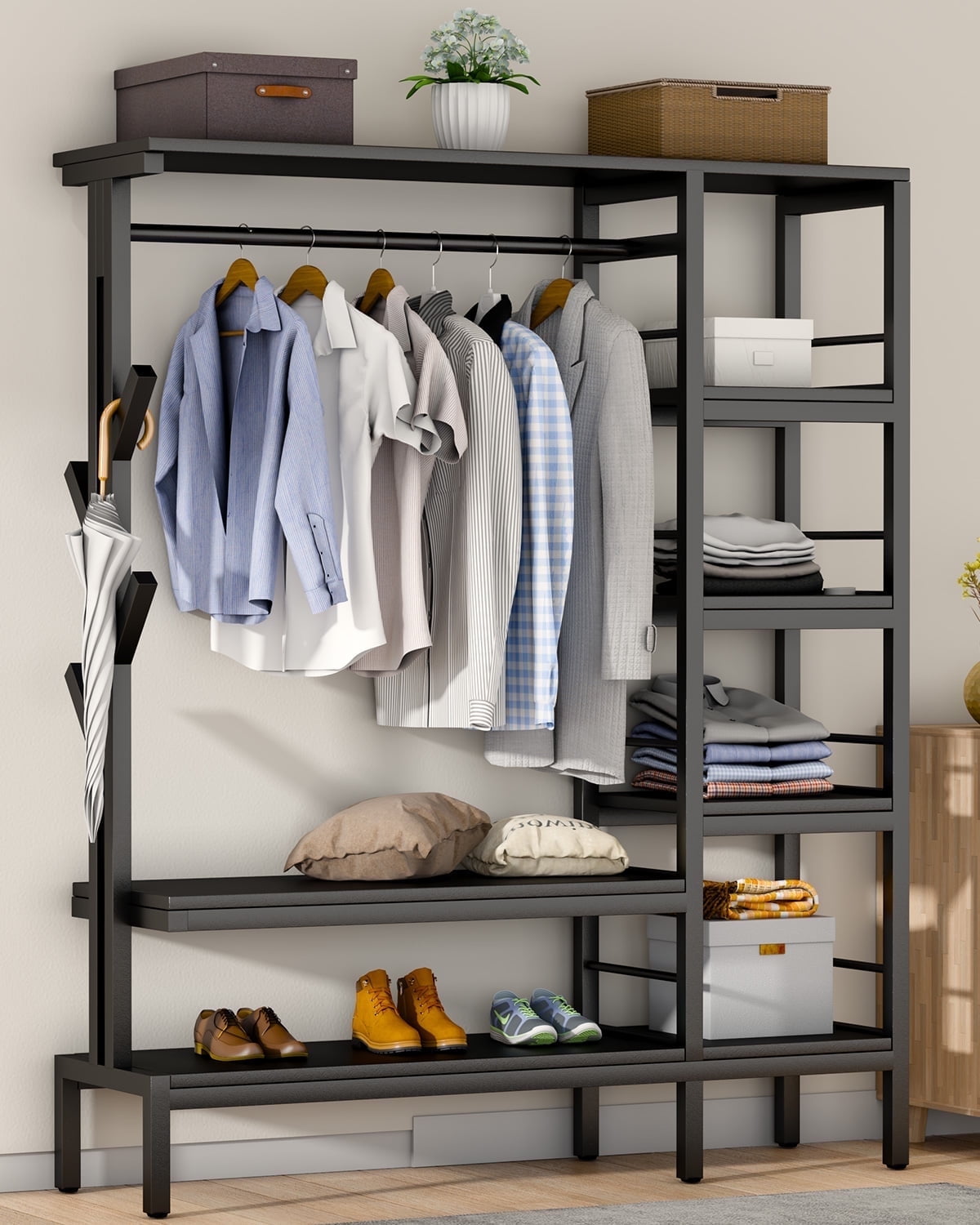 Heavy Duty Black Metal and Wood Portable Closet System