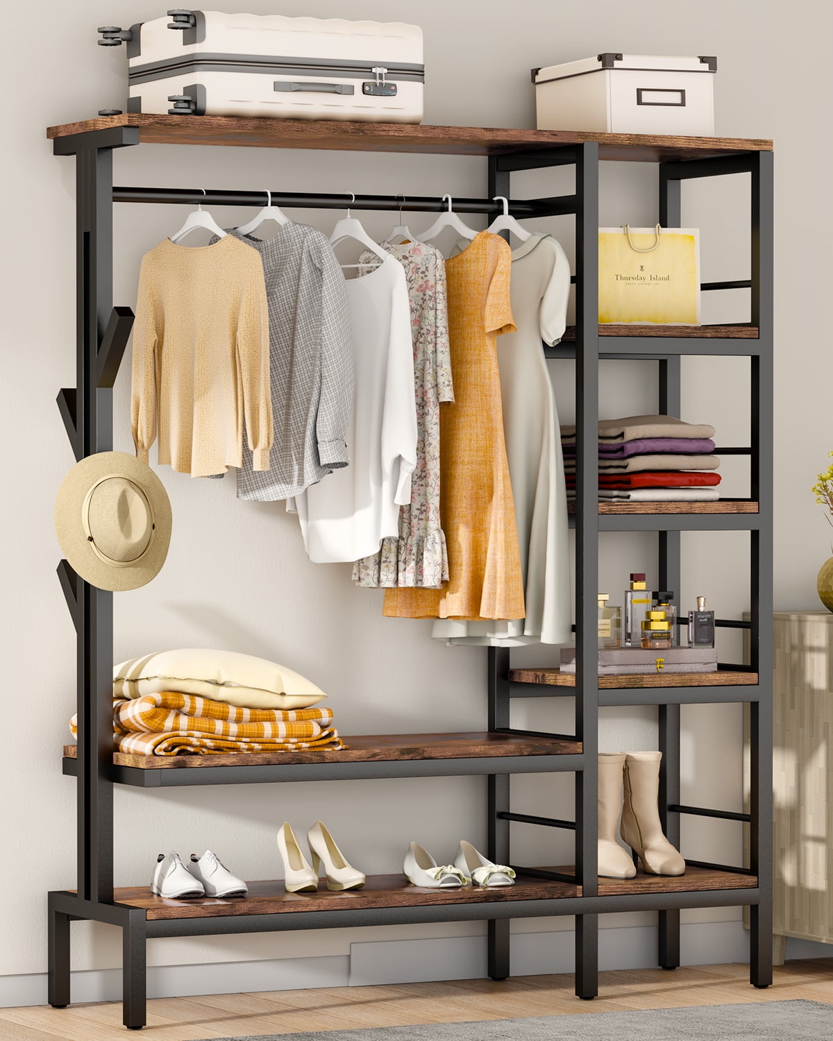 HOKEEPER 650lbs Capacity Heavy Duty Clothes Rack with Shelves