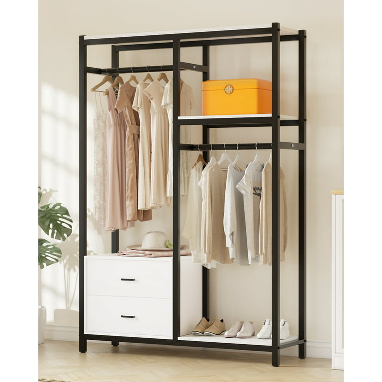 HOKEEPER 650lbs Freestanding Closet Organizer with Drawers and Shelves  Heavy Duty Metal Wardrobe Closet Storage Shelves for Hanging Clothes  Clothing
