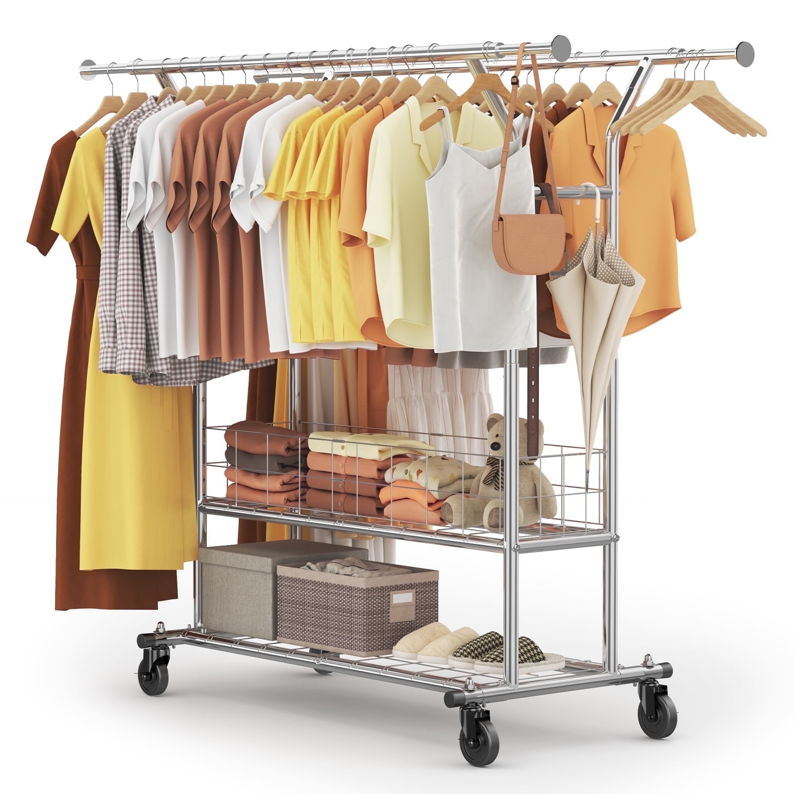 HOKEEPER 625lbs Capacity Metal Garment Rack, Double Rods HOKEEPER 625lbs Capacity Metal Garment Rack, Double Rods