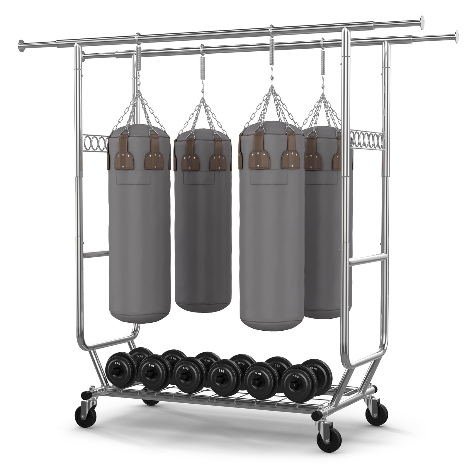 HOKEEPER 680 lbs Heavy Duty Clothing Garment Rack with Shelves Commercial Grade Clothing Racks on Wheels Rolling Double Clothes Rack Portable Collapsible Adjustable, Chrome Finish