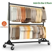 HOKEEPER 550lb Load Commercial Industrial Grade Heavy Duty Z-Base Garment Rack with Add-On Clothes Hanging Bar, Height Adjustable Clothing Rack Black