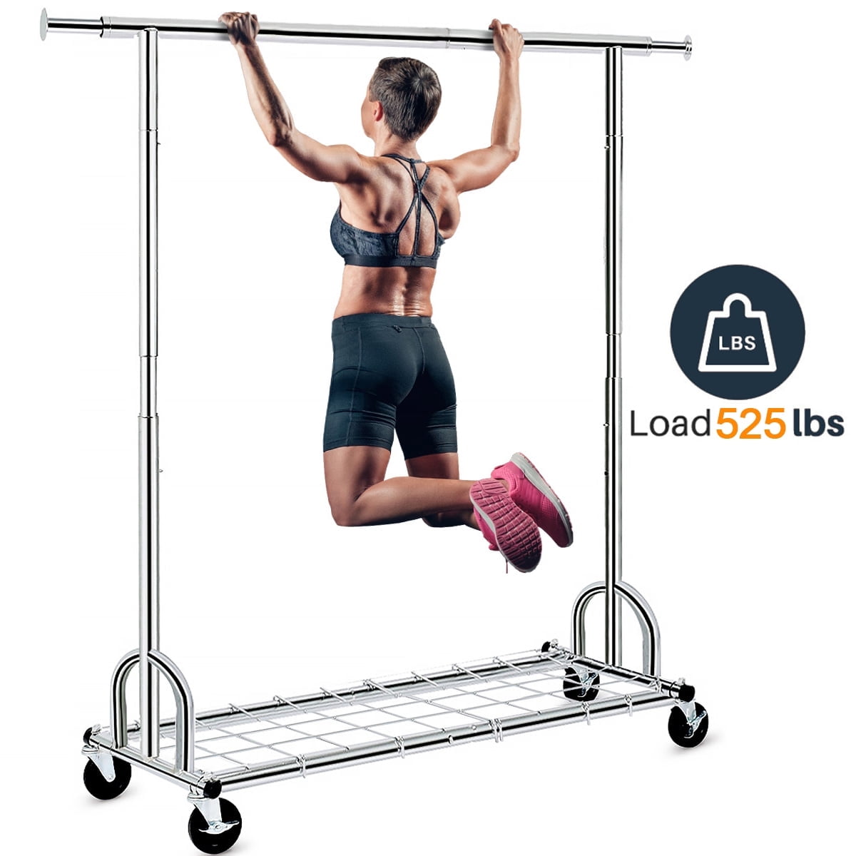 HOKEEPER Clothing Garment Rack Capacity 525LBS Clothing Racks on Wheels Rolling Clothes Rack for Hanging Clothes Heavy Duty Collapsible Commercial