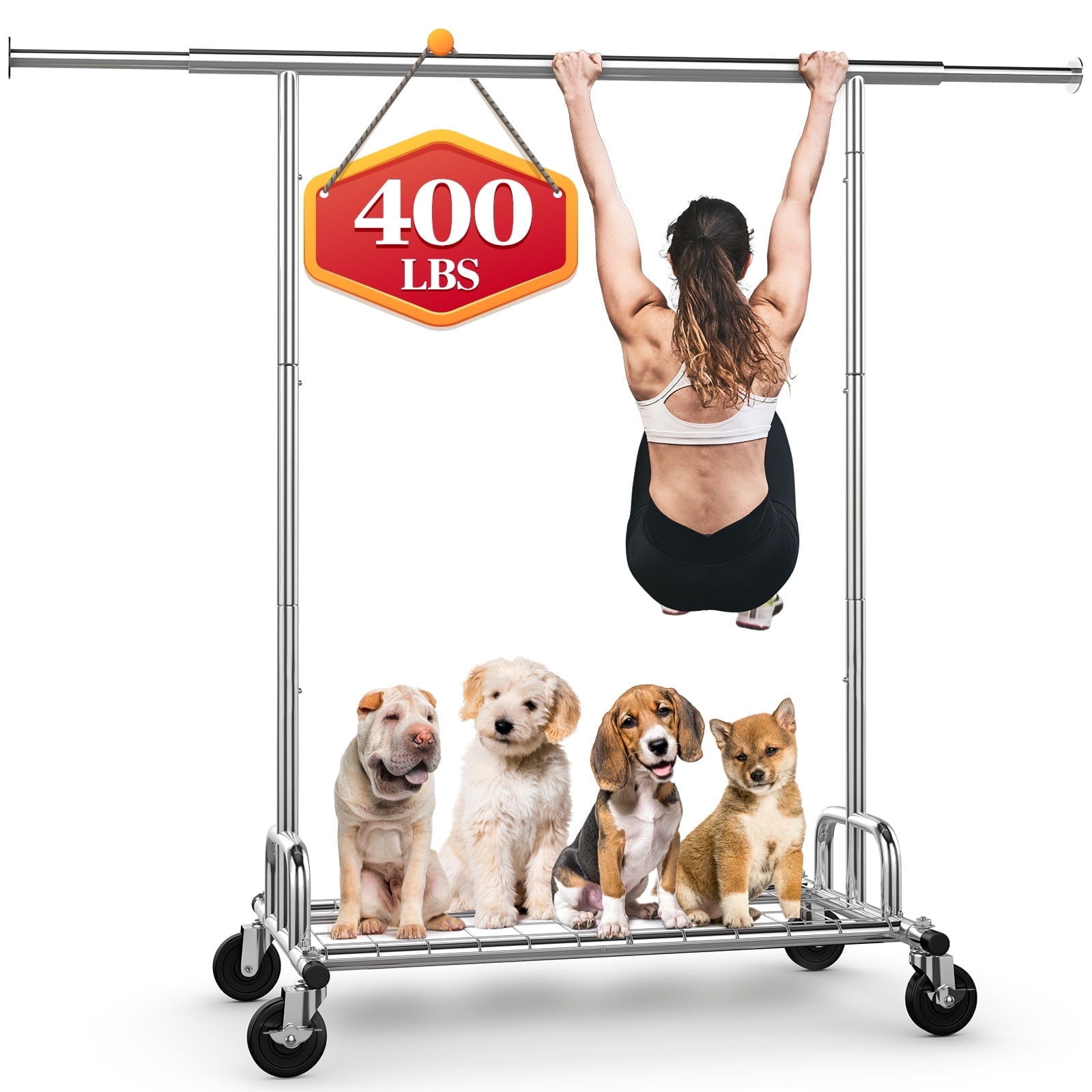 Chrome Heavy Duty Portable Garment Rack with Lockable Wheels