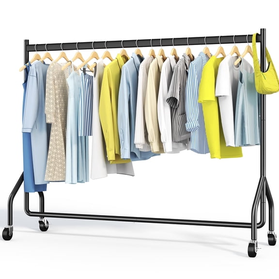 HOKEEPER Heavy Duty Clothes Rack, 300 lbs Commercial Industrial Grade Garment Rack Metal 70.9 Extra Wide Rolling Clothing Rack for Hanging Clothes on Wheels Black