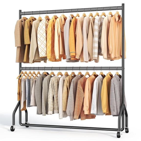 HOKEEPER Heavy Duty Clothes Rack, 352 lbs Commercial Industrial Grade Garment Rack with Add-On 59.8" Clothes Hanging Bar 86.6" Tall Rolling Clothing Rack on Wheels Black